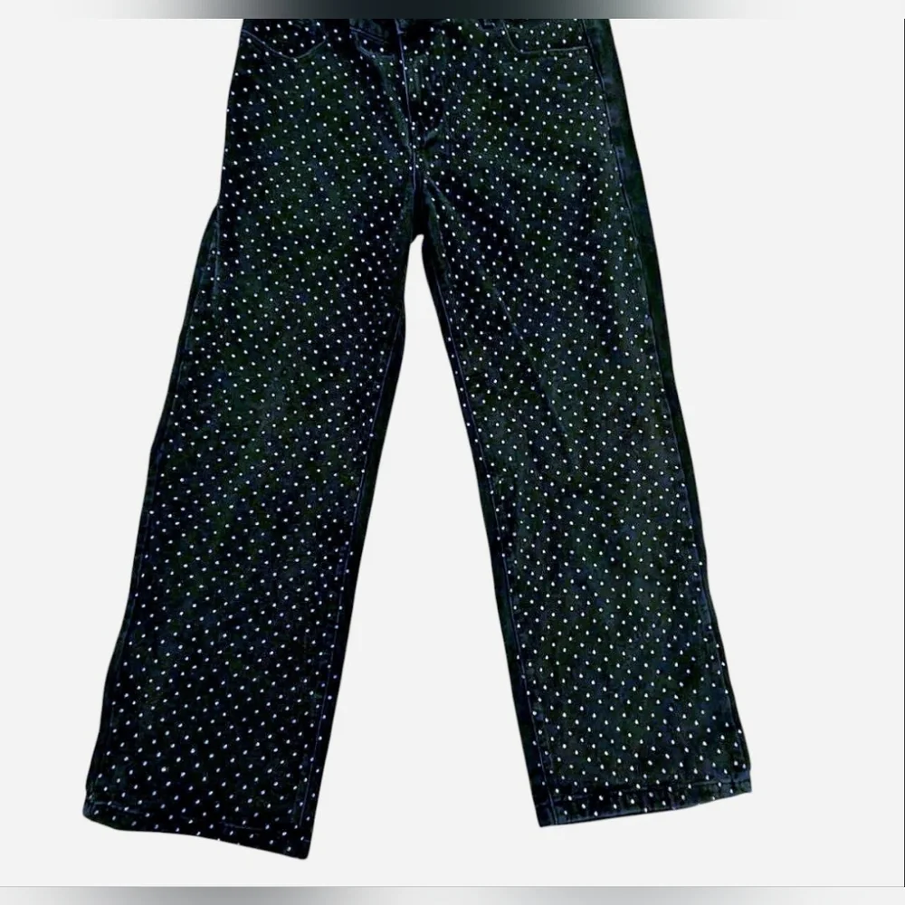 Blue Asphalt Y2K Black Wide Leg Rhinestone Jeans‎ Womens Size XL Vintage Glam